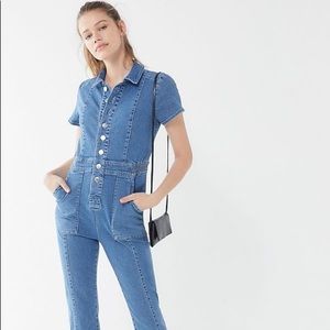 BDG 70s Den­im Col­lared But­ton-Front Jump­suit